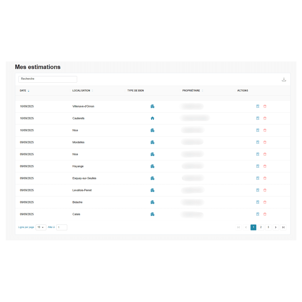 Tableau de bord centralisé affichant toutes vos estimations