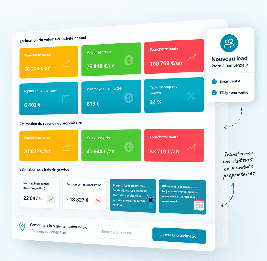 Dashboard Estimate Rentals — interface d'estimation locative